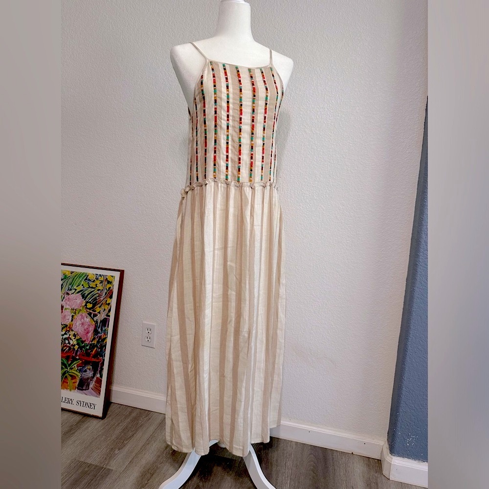 Allie Place casual beach A-line striped sleeveless midi dress size s